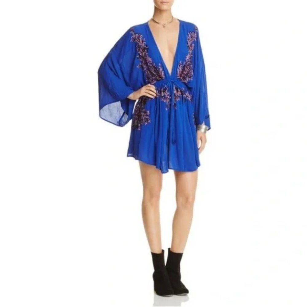 Free People Royal Blue Embroidered Mini Dress